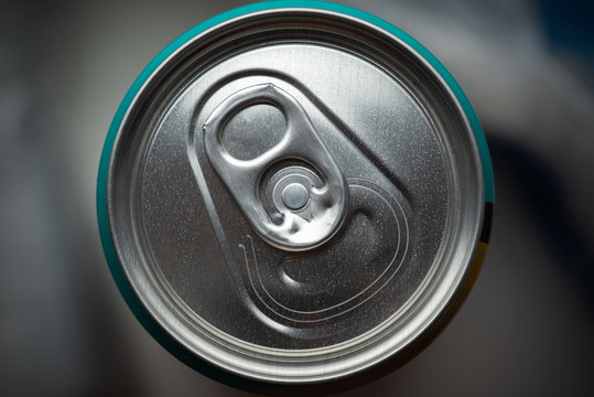 aluminum soft drink can, top view. for beverage packaging