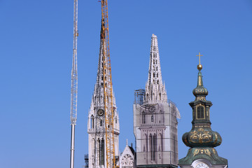 Removal part of the left tower of Zagreb Cathedral, damaged in the earthquake of March 22. 2020....