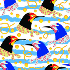 Obraz na płótnie Canvas Birds with scarf with golden chains. Animal, fashion vector seamless pattern. Concept for wallpaper, wrapping paper, cards 