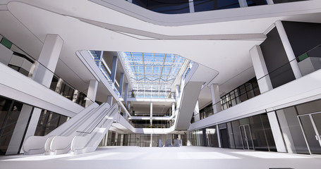 Concept visualization empty public space of a large shopping mall