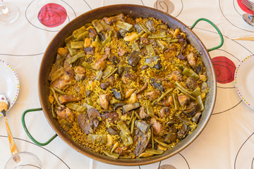 Sunday paella, a traditional dish of Valencian and Spanish cuisine