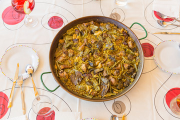Sunday paella, a traditional dish of Valencian and Spanish cuisine