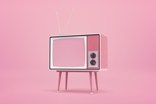 3d rendering of old tv set on pink background Stock Illustration | Adobe  Stock