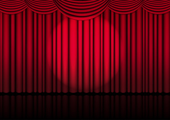 Realistic Opera stage indoor with a red curtain and Spotlight for comedy show or opera act movie. Vector illustration.