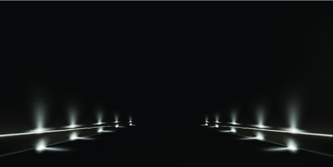 Background with glowing white Lights on black background. Beautiful banner design with glowing glittering lights 