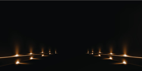 Stylish luxury background with glowing lights on stage walkthrough