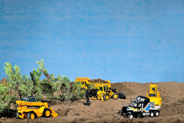diorama maqueta juguete construcción camiones y excavadoras 