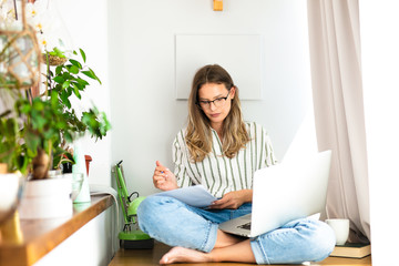 woman working or studding from home