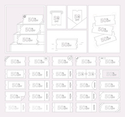 Coupon ticket template. Samples of various designs of tickets. 
