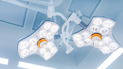 Close up medical lights or surgical lights in hospital, Two surgical lamps in operation room.