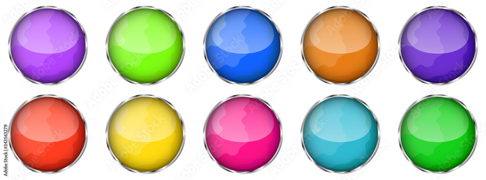Poster set of glossy round buttons. realistic buttons