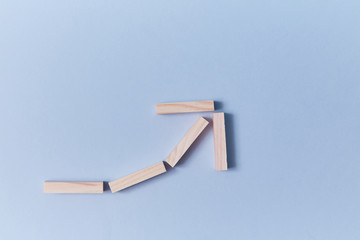 Up arrow of wooden planks mockup, copy space. Goal achievement. Career. Professional growth and development. Reach goal