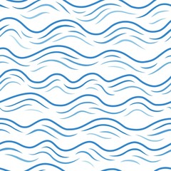 Fototapeta na wymiar Hand drawn seascape water. Ocean wave line background. Abstract waves seamless pattern. Drawing doodle sea wavy lines design for prints. Nautical tides. Modern blue drawing river backdrop. Vector