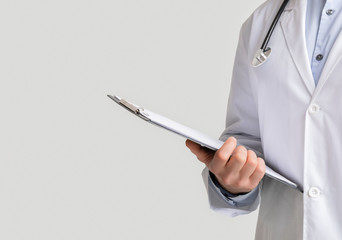 Cropped Image Of Male Doctor Holding Folder With Medical Reports, Closeup
