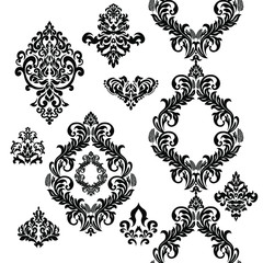 Damask pattern vector element. Classic luxury old-fashioned ornament grunge background. Royal victorian texture for wallpaper, textile, fabric, wrapping. Exquisite floral baroque patterns.