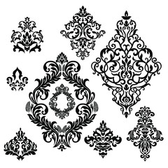 Damask pattern vector element. Classic luxury old-fashioned ornament grunge background. Royal victorian texture for wallpaper, textile, fabric, wrapping. Exquisite floral baroque patterns.