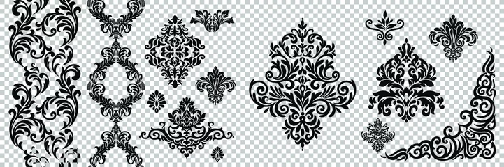 Fotobehang Damask pattern vector element. Classic luxury old-fashioned ornament grunge background. Royal victorian texture for wallpaper, textile, fabric, wrapping. Exquisite floral baroque patterns. © Mila star 