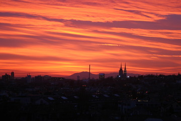 Obraz na płótnie Canvas Sunset over Zagreb city