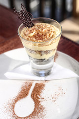 Tiramisu cake with chocolate topping