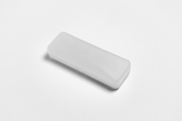 Protective glasses case mock-up isolated on white background. Device for used to store glasses. For convenience and orderliness.High-resolution photo.