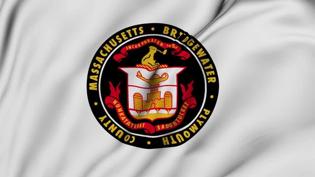 Bridgewater city of Massachusetts flag is waving 3D animation. Bridgewater city of Massachusetts state flag waving in the wind. Bridgewater city flag seamless loop animation. 4K