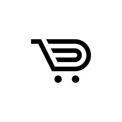 Shopping cart + letter D. Logo icon vector.