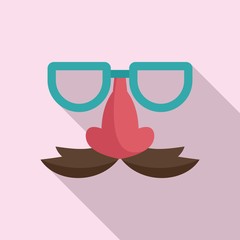 Glasses and nose with mustache icon. Flat illustration of glasses and nose with mustache vector icon for web design