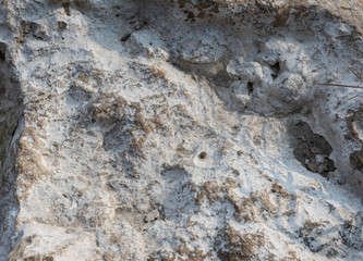 Texture of untreated large rock stone. Background of natural stone with lime