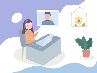 Conference call, online learning ,work and study from home illustration in vector