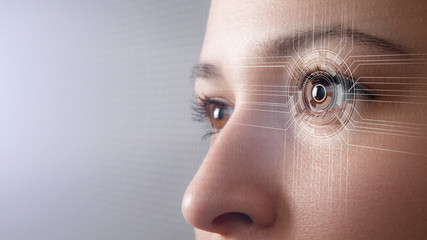 Biometrics concept. Facial Recognition System. Face Recognition. Iris recognition.