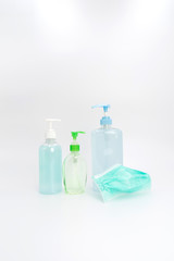 coronavirus (COVIC-19) protection set, isolated on white background in studio light.