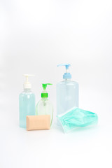 coronavirus (COVID-19) protection set, isolated on white background in studio light.