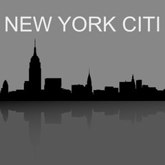 Obraz premium Modern vector landscape, New York skyline. Modern city, houses, skyscrapers. Gray silhouette of buildings on black background. Flat style. Vector