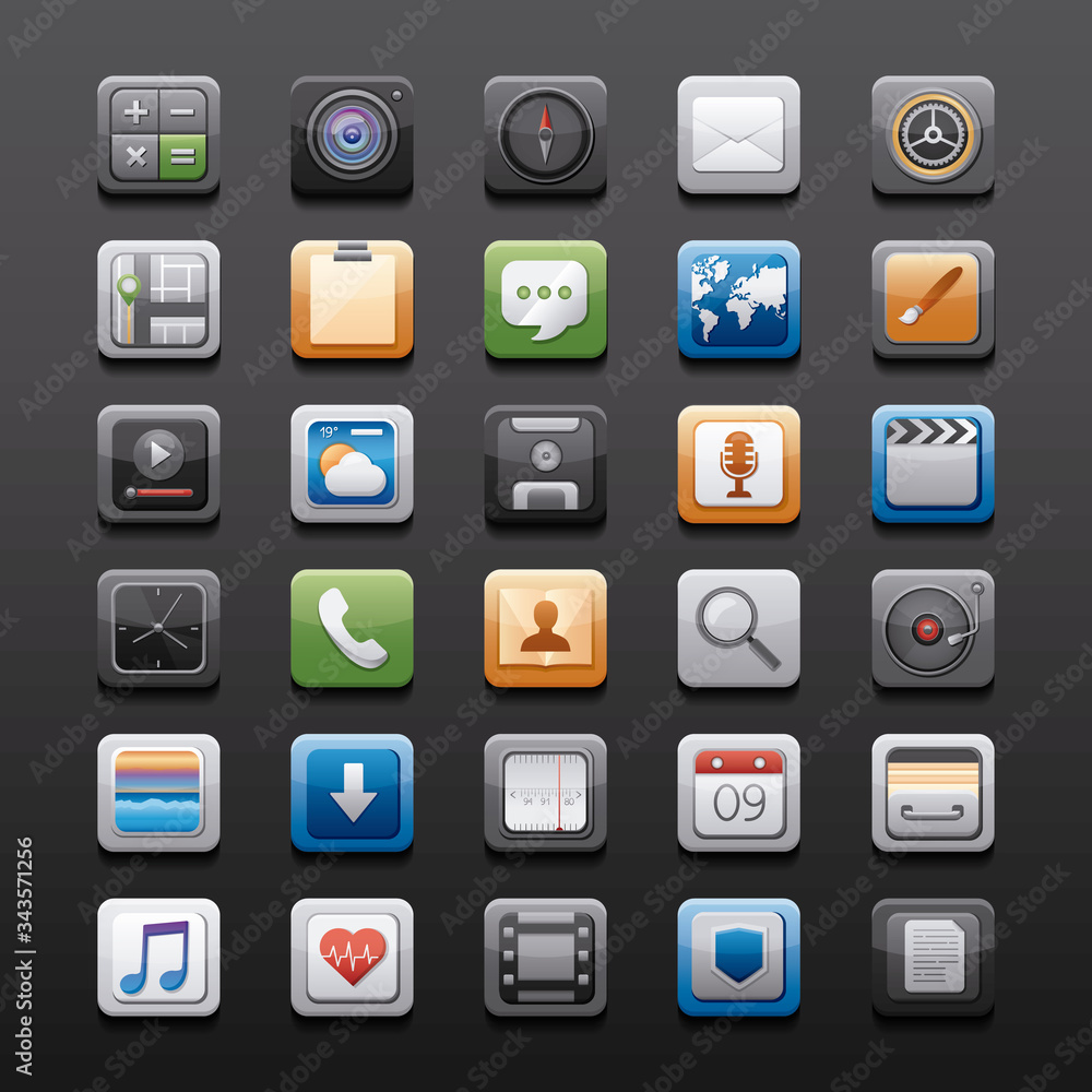 Poster bundle of apps buttons menu panel