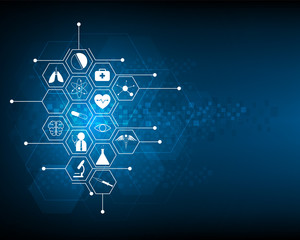 Health care icon medical technology and innovation concept design blue