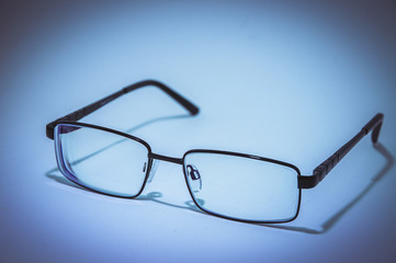 
glasses with notebook and case