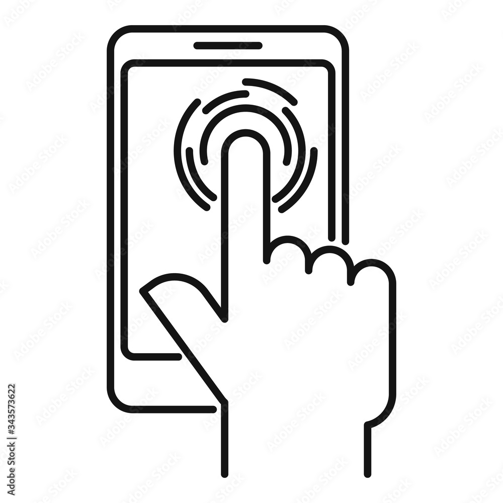 Poster tablet fingerprint icon. outline tablet fingerprint vector icon for web design isolated on white bac