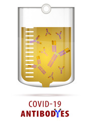 Plasma bag with antibodies from people cured of SARS-COV-2 Covid-19, conceptual image