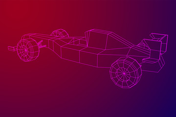 Fast motor sport racing car speed concept. Wireframe low poly mesh vector illustration.