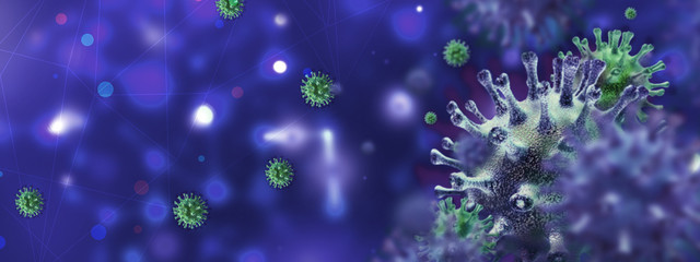 virus cell neon background  - obrazy, fototapety, plakaty