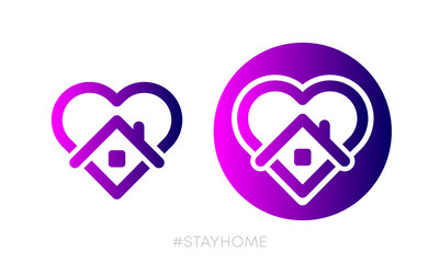 Stay at home symbols. Heart and house pictogram for #stayhome social media campaign on white background. Two icon. Vector