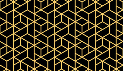 The geometric pattern with lines. Seamless vector background. Gold and black texture. Graphic modern pattern. Simple lattice graphic design