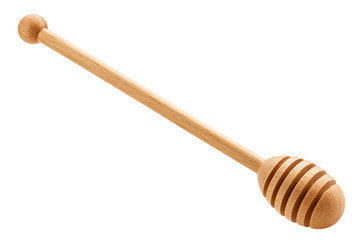 wooden honey spoon isolated on white background, clipping path, full depth of field