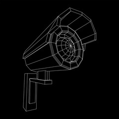Modern video camera. Webcam viewing area. Safety, security concept. Wireframe low poly mesh vector illustration.