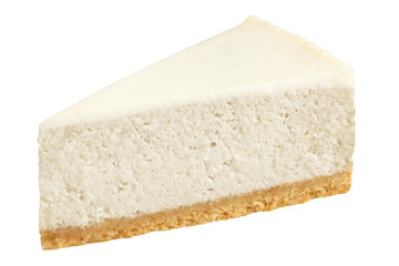 Piece of cheesecake isolated on white background, clipping path, full depth of field