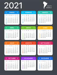 2021 Calendar - vector illustration - Spanish South Latin American Version