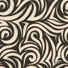 Vector seamless pattern of beige smooth and angular lines or brush strokes isolated on a dark brown background.Texture for fabrics or wrapping paper from two shades of brown