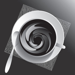 Cup and sauser with coffee. Dark gray image