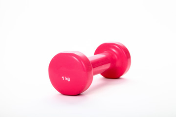 Pink 1KG dumbbell isolated on a white background