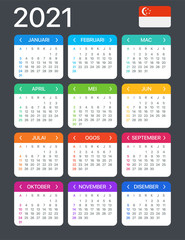 2021 Calendar - vector template graphic illustration - Singaporean version